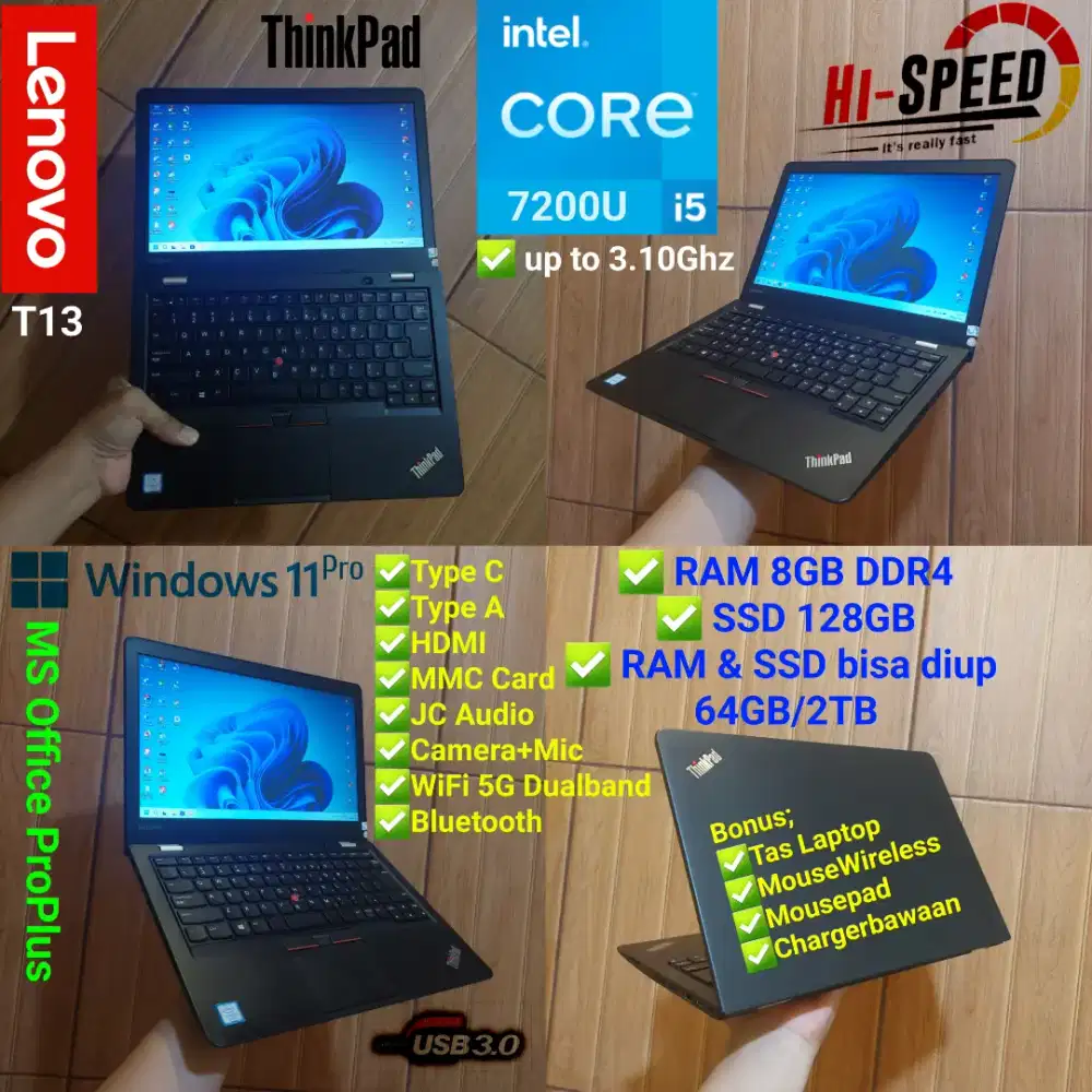 Thinkpad 13 intel core i5 7200U RAM 8GB SSD 128GB Laptop Kuliah Kerja