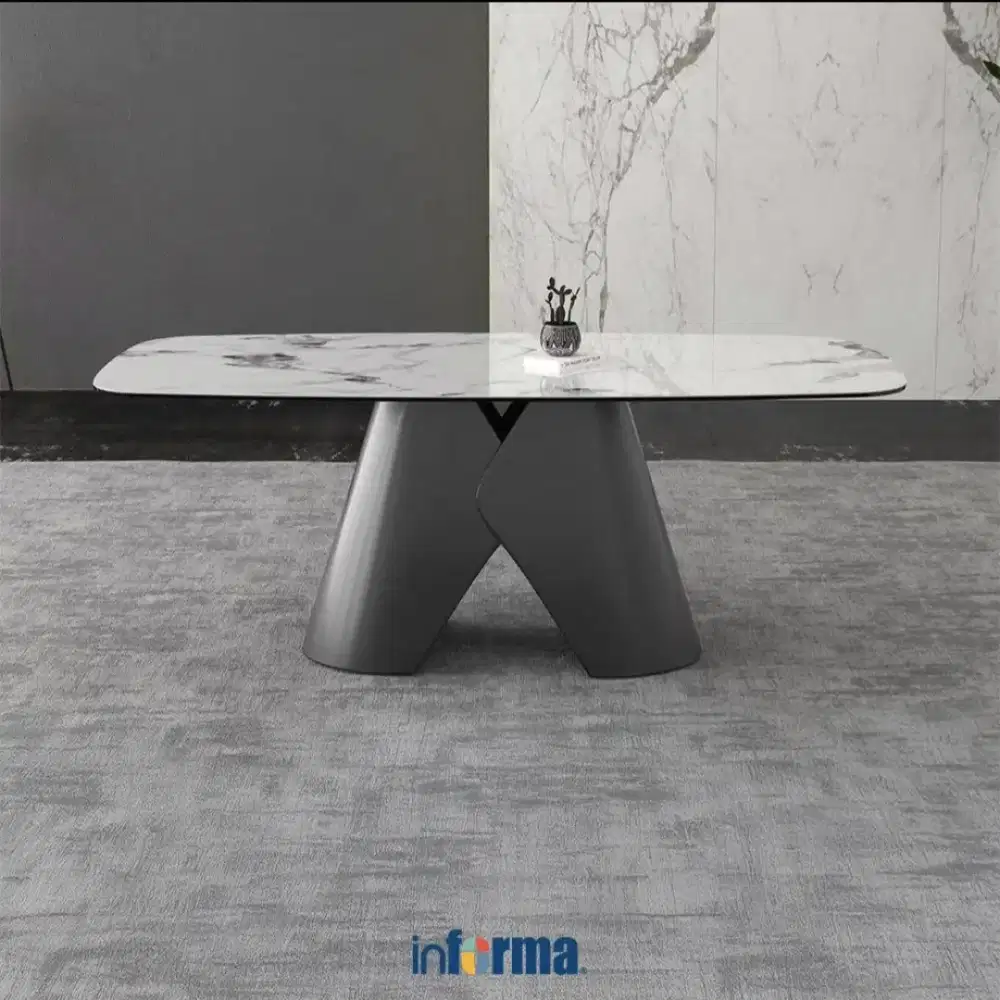 1 unit meja makan Informa Hudson Meja Makan Porcelain - Putih/Abu-abu
