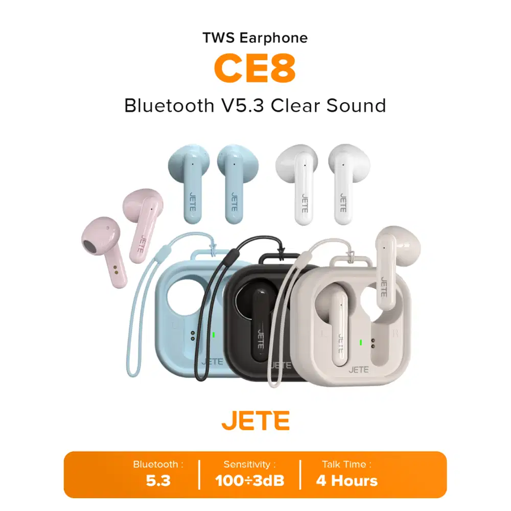 Jete CE8 Bluetooth V5.3 Super Bass Clear Sound TWS Earbuds Wireless Ea