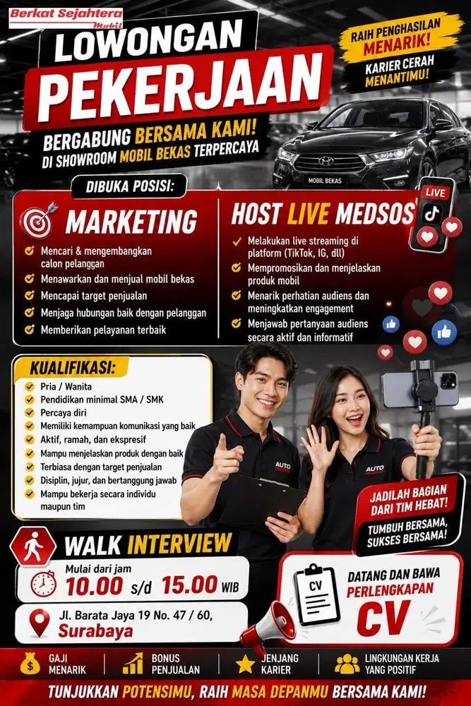 Lowongan Pekerjaan Marketing & Host Live