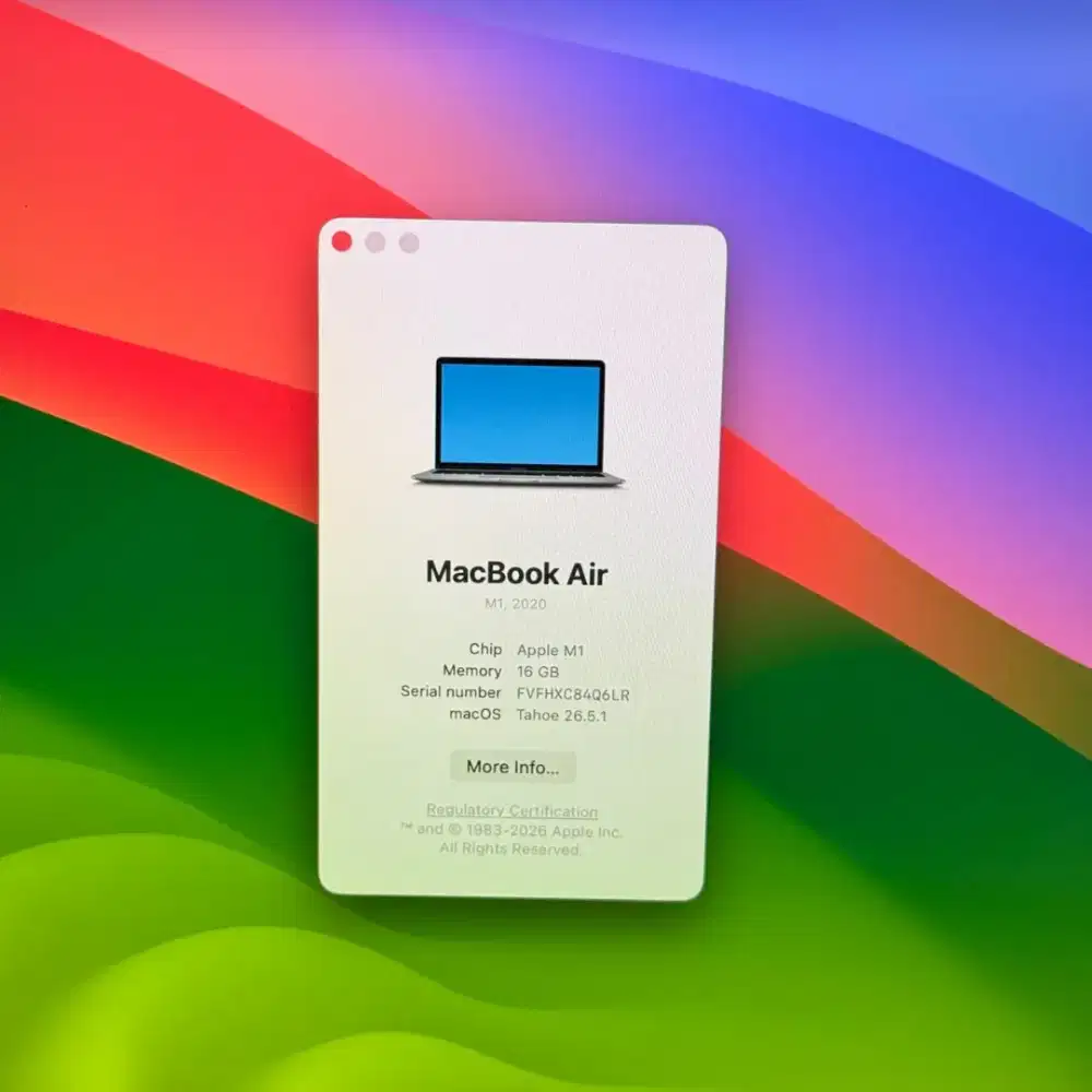 Macbook Air M1 Ram 16 Ssd 256 Layar 13 inch Full set Space Grey desain