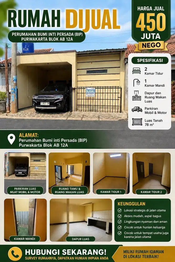 Jual Rumah Perumahan Bumi Inti Persada (BIP) Purwakarta Blok AB 12A