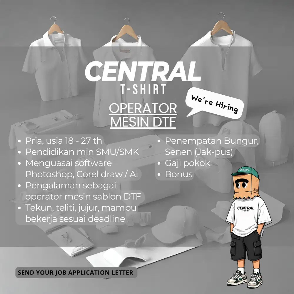 Dibutuhkan segera OPERATOR mesin (sablon) DTF