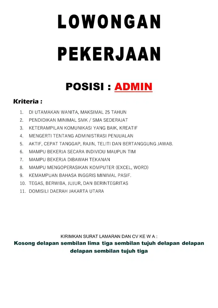 LOWONGAN KERJA - ADMIN