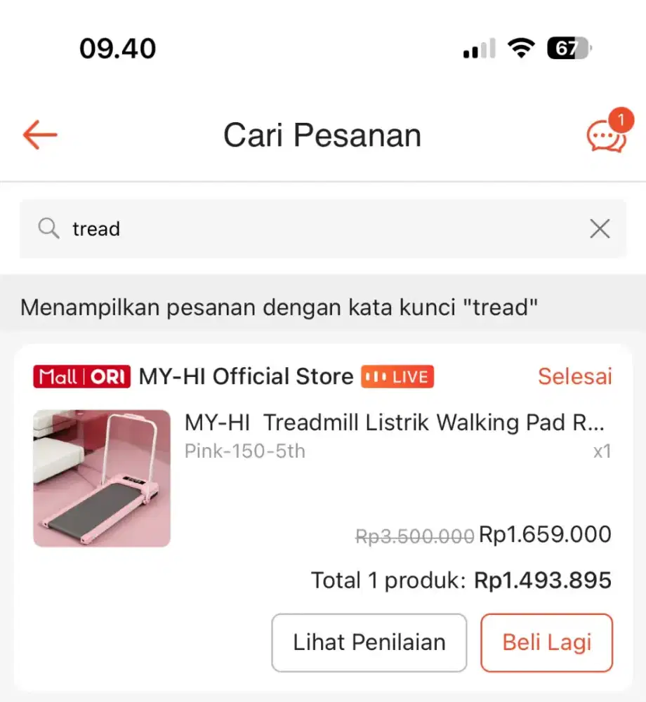 Treadmill listrik walking pad