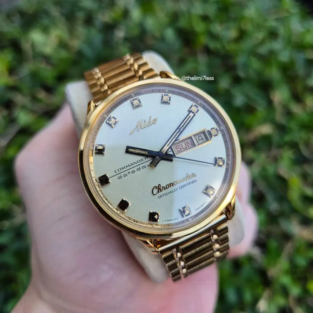 Jam tangan Mido Commander Datoday auto swiss gold plated 30 microns