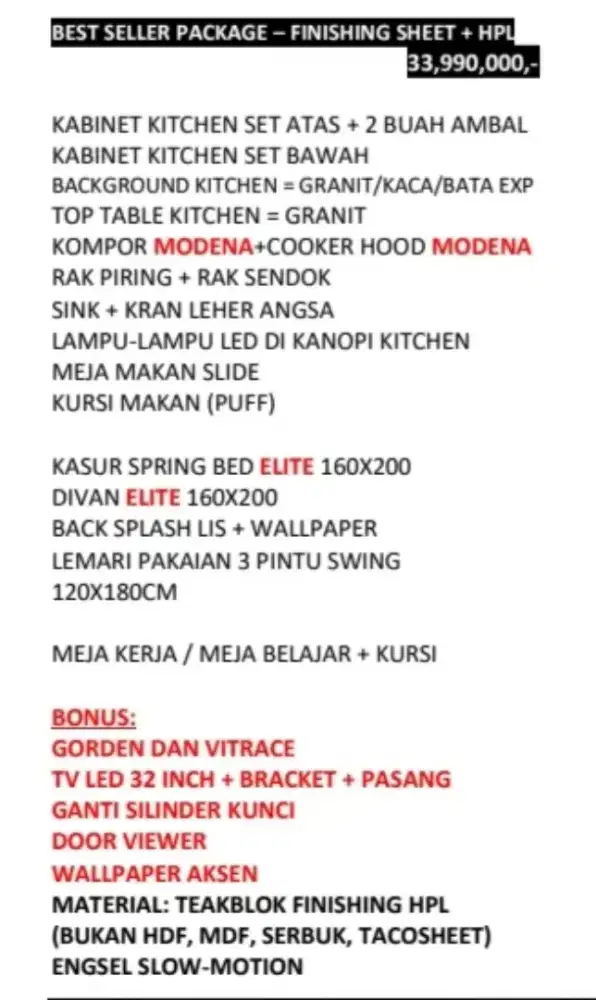 Paket interior apartemen studio tower ekki