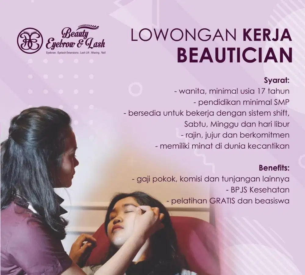 DIBUTUHKAN TERAPIS/ BEAUTICIAN UNTUK SALON KECANTIKAN BULU MATA