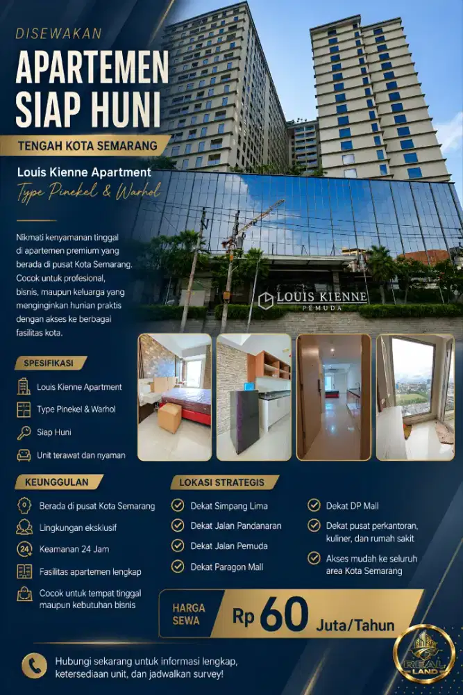 DISEWAKAN APARTEMEN SIAP HUNI KOTA SEMARANG Louise Kiene Apartment