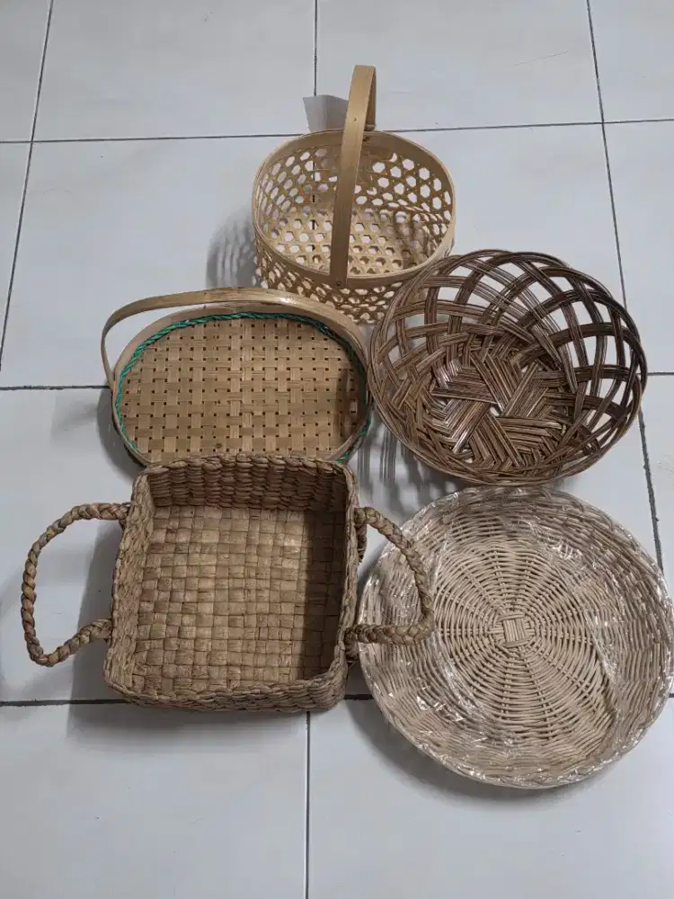 Jual Se Paket 5 Buah Keranjang Nampan Tempat Parcel Bambu
