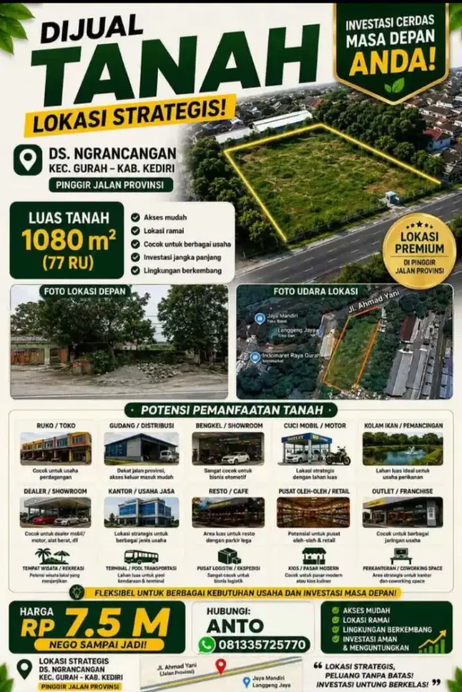 Dijual Cepat Tanah Pinggir Jalan Utama