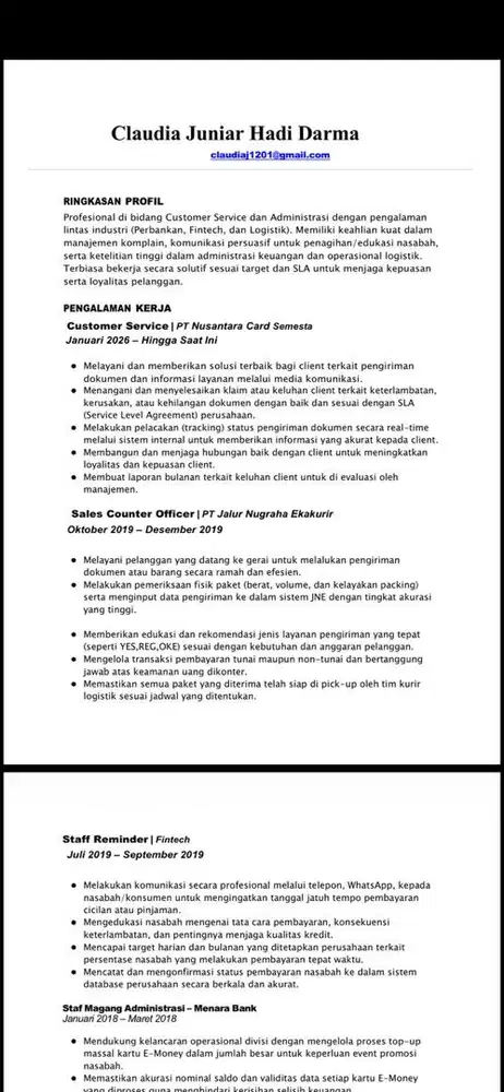 CARI PEKERJAAN | STAFF ADMIN | CUSTOMER SERVICE