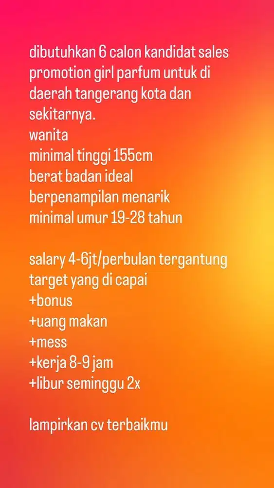loker sales promotion girl