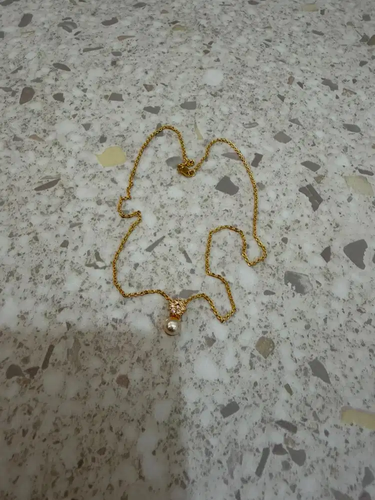 Kalung Wanita Perhiasan Titanium Anti Karat Emas Mutiara