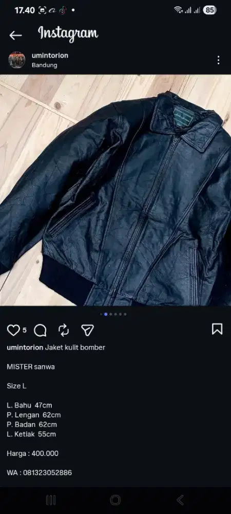 Jaket kulit pull warna merk mister sanwa