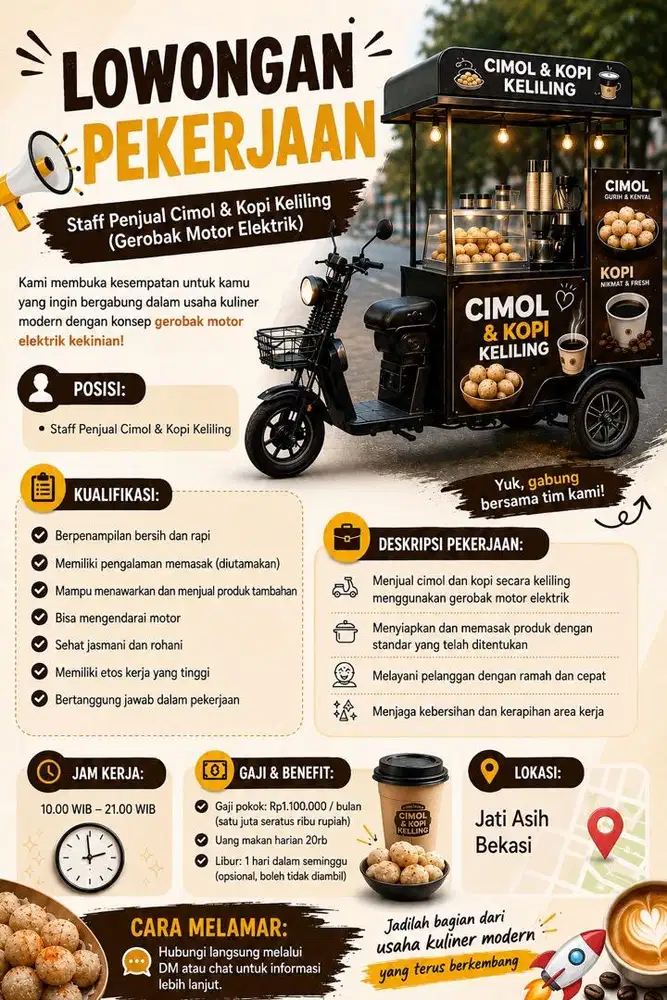 LOWONGAN KERJA – Staff Penjual Cimol & Kopi Keliling