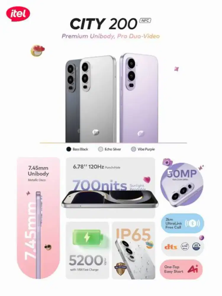 DI JUAL ITEL CITY 200 4+4/128