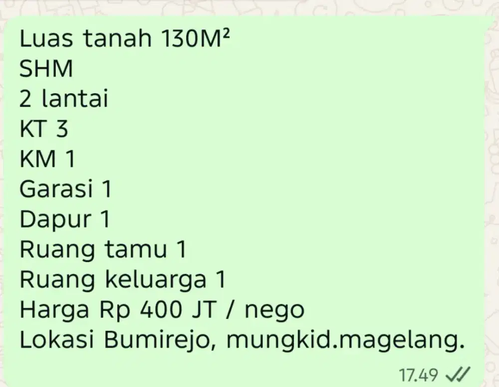 Jual rumah di Bumirejo mungkid Magelang