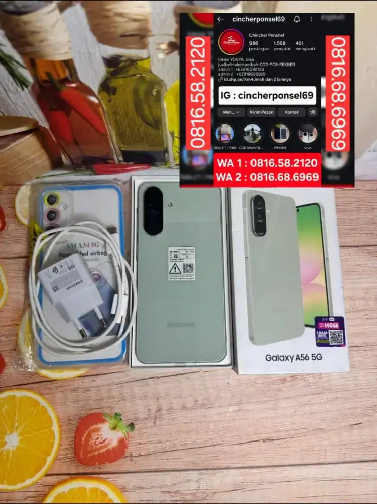 Jual hp SAMSUNG A56 5g 12/256 likenew istimewa grns on free adaptor