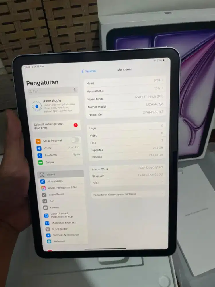 Ipad Air M3 11inch 256 inter Like New