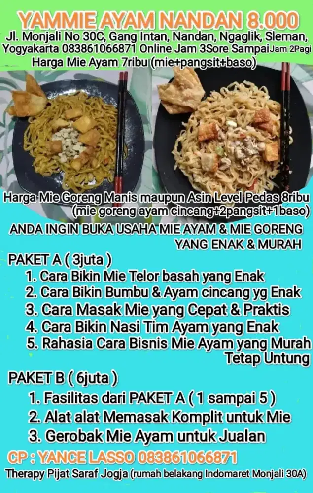 Jasa Usaha Kuliner Mie Ayam Top Yogya Yammie Ayam Nandan 8000