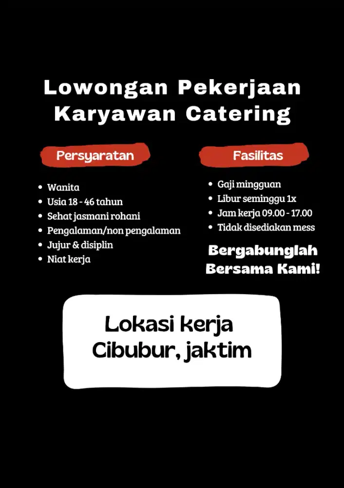 Lowongan Karyawan Catering Wanita Cibubur