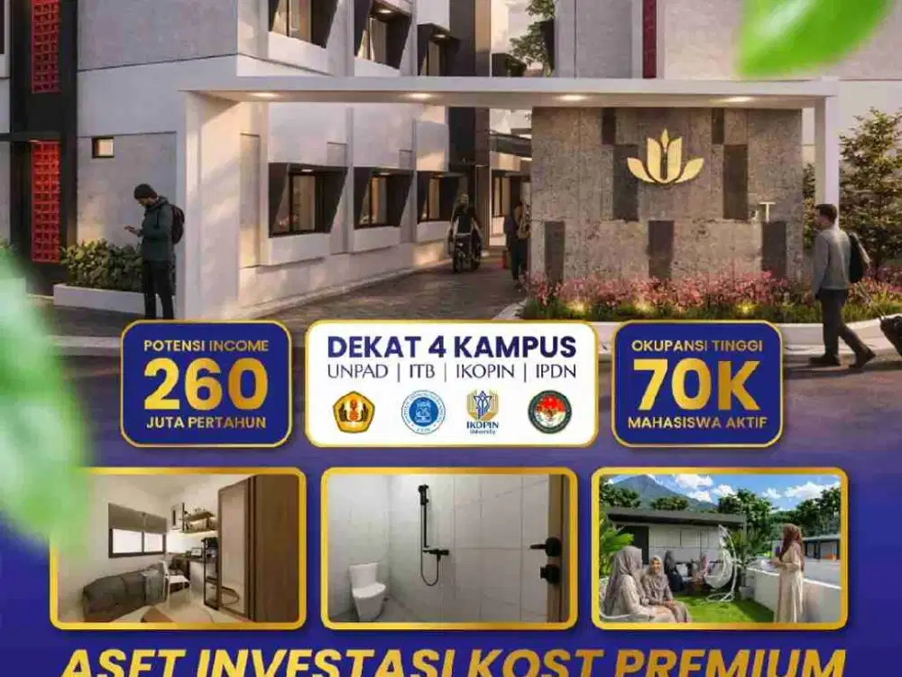 Jual Kost Premium 2 Menit Unpad, ITB, IPDN, Occupancy Tinggi, Pasar Stabil, Fully Furnished SHM, Developer Pengalaman, Ada Manajemen Kost