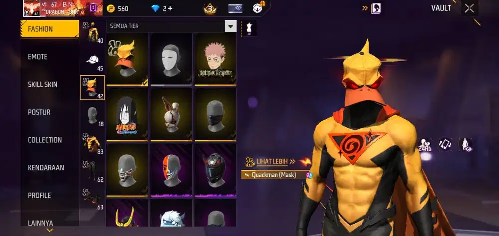 Akun ff ada bundle super Hero bebek dan evo gun 2