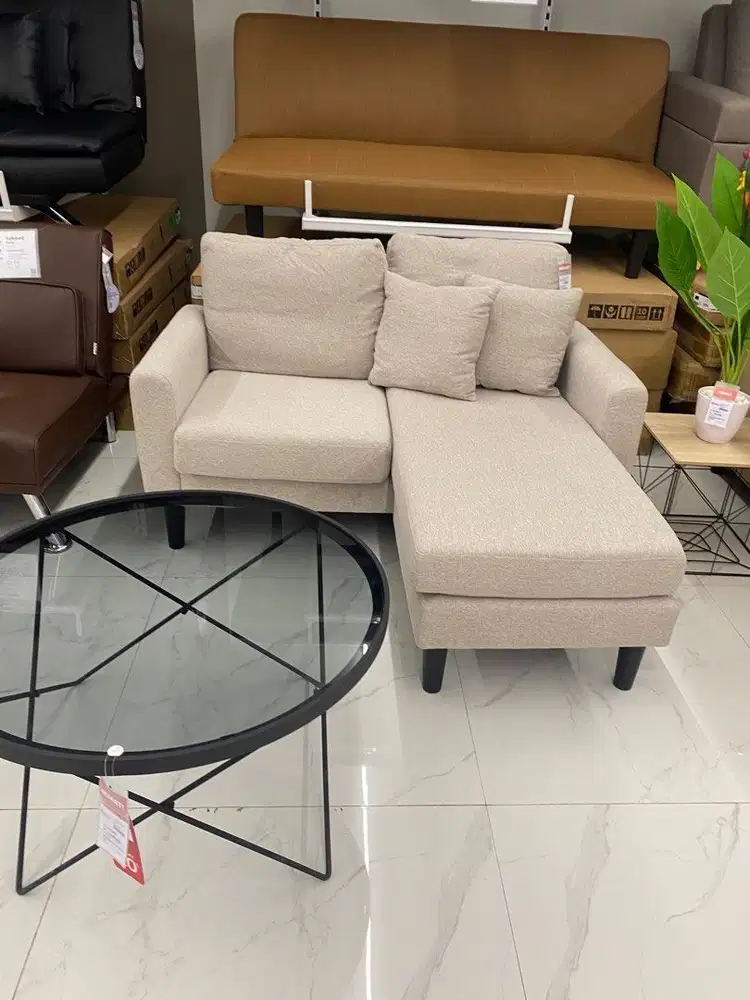 BARU Sofa Fabric 2 Seater Dengan Bangku - Abu-Abu