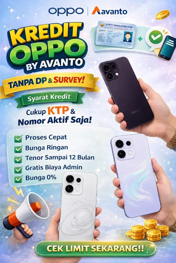 KREDIT HP OPPO TANPA DP , BUNGA RINGAN , CICILAN PROSES CEPAT