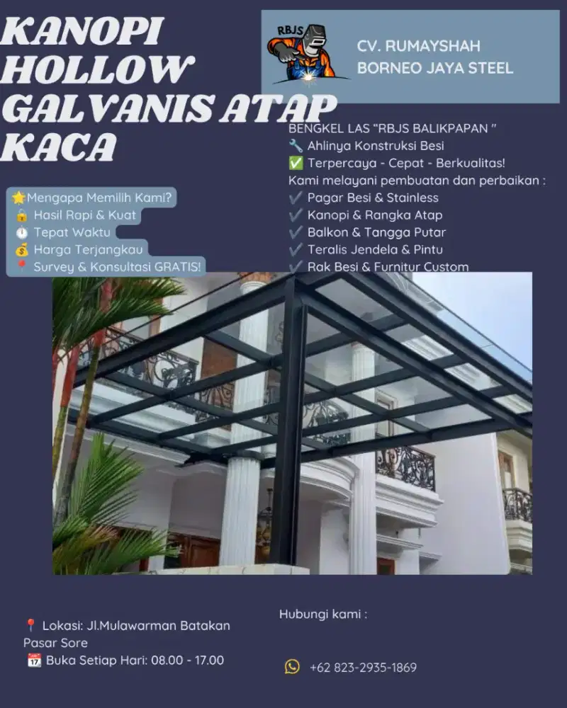 KANOPI HOLLOW GALVANIS ATAP KACA