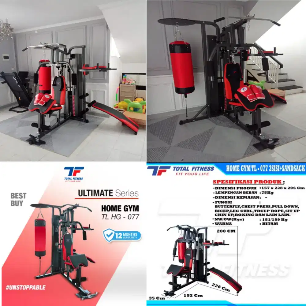 Alat fitness standar rumahan home gym 3 sisi samsak