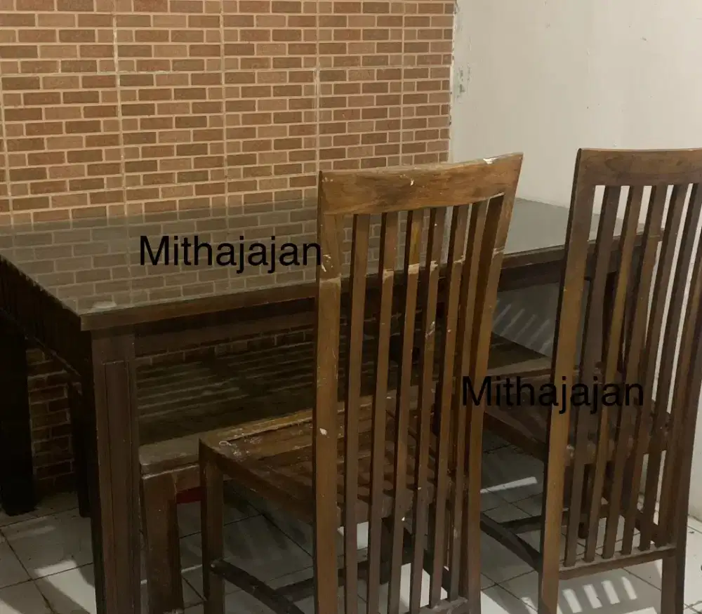 Meja makan kayu jati besar kokoh kuat coklat 4 kursi