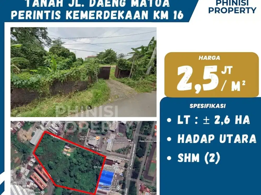 Dijual Tanah Siap Bangun Jalan Daeng Matoa Perintis Kemerdekaan KM 16