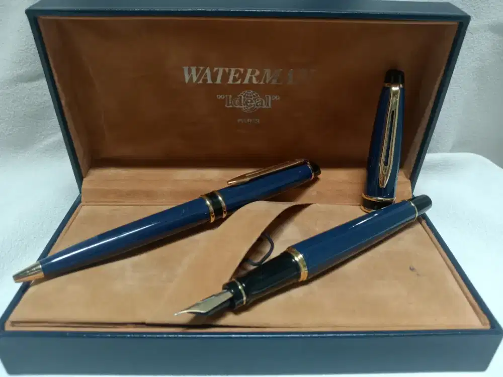 Waterman blue pen FP nib gold plated+BP