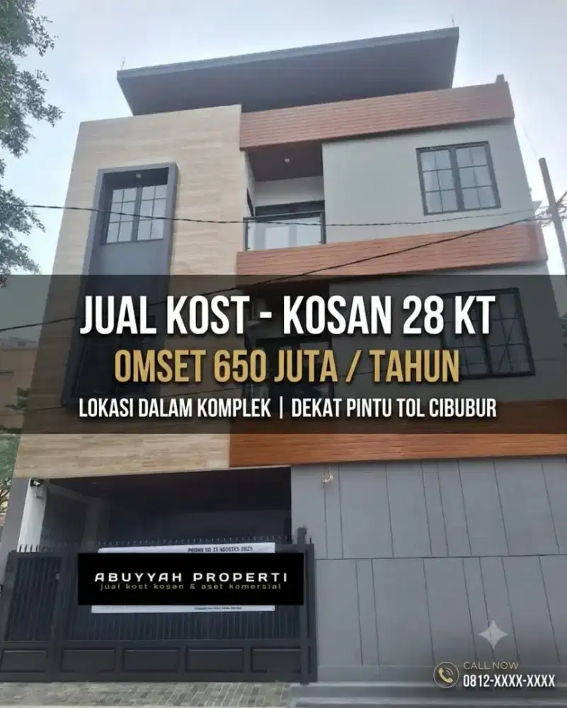 JUAL KOST KOSAN BARU 28 KAMAR DEKAT PINTU TOL CIBUBUR CIMANGGIS DEPOK