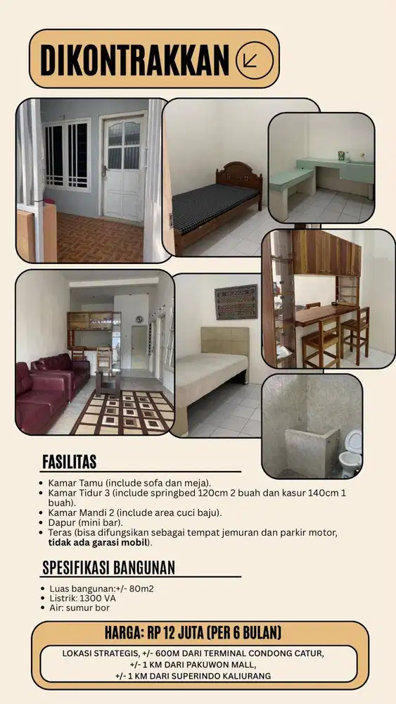 Rumah 3KT Condong Catur, Strategis Semi Furnish