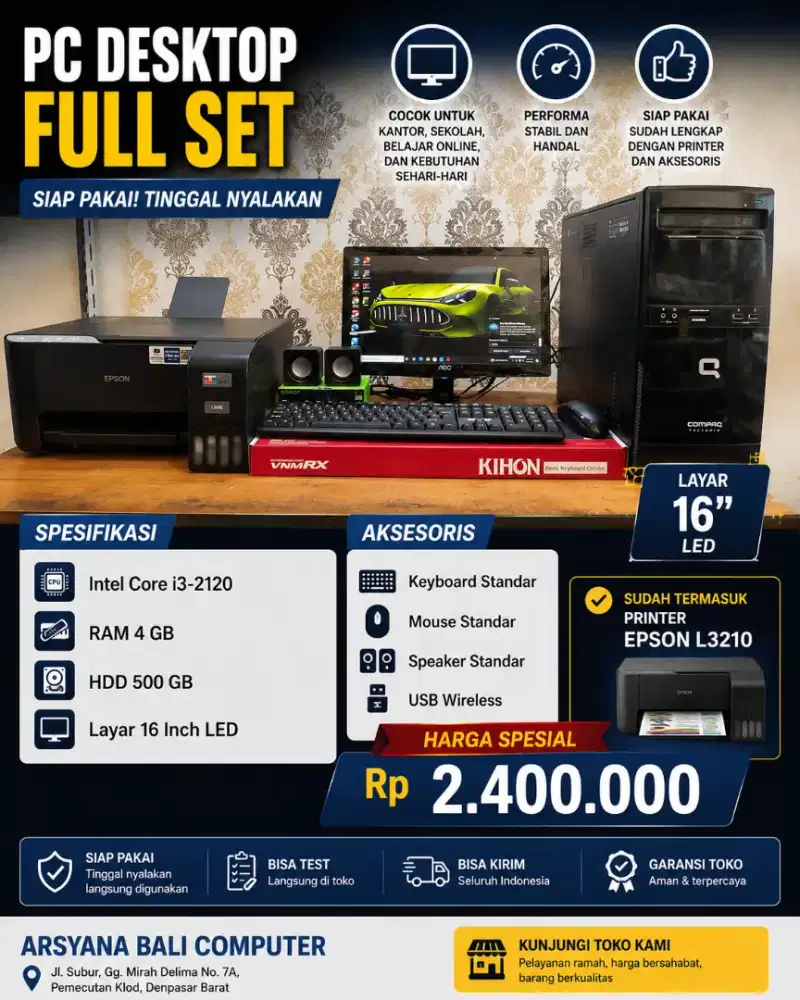JUAL PC FULL SET + PRINTER EPSON L3210 SIAP PAKAI