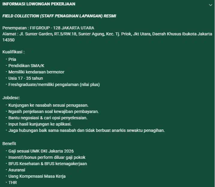 LOWONGAN KERJA AREA JAKARTA UTARA