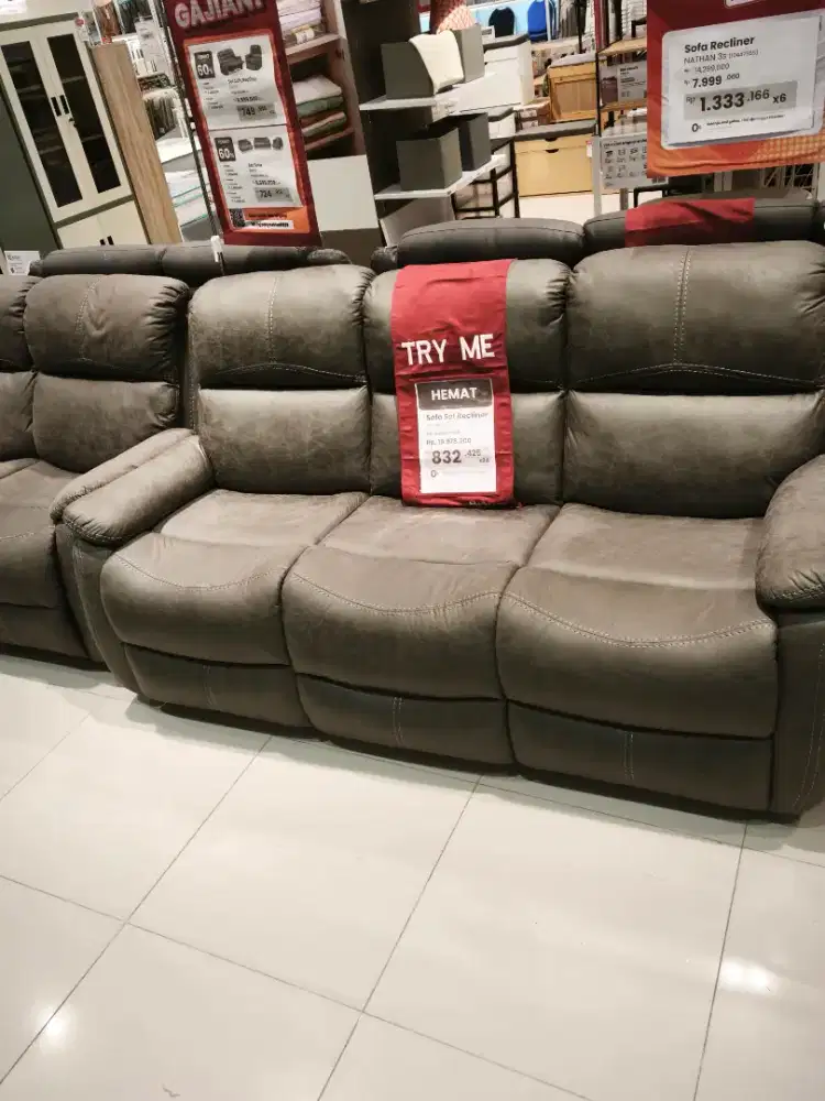 Sofa Recliner 3 Seater Baru Murah