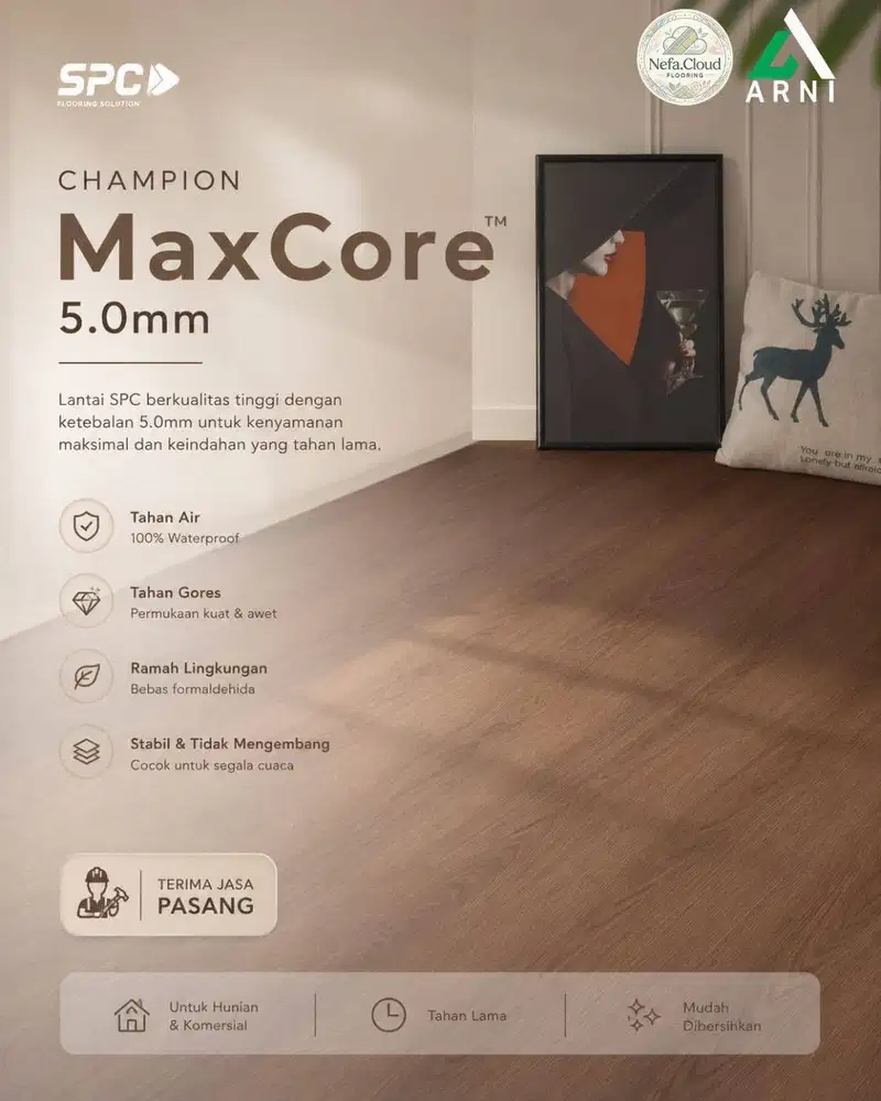 SPC Champion Maxcore 180 x 1.220 x 5,5 mm | SPC Plank Motif Serat Kayu