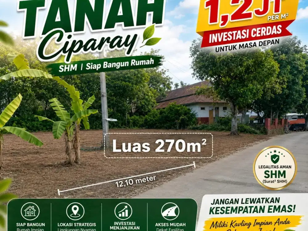 Dijual Tanah Luas Harga Terjangkau di Ciparay Cocok Investasi atau Bangun Rumah