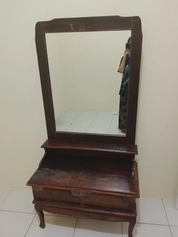 Cermin meja rias kayu jati asli