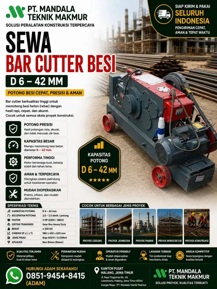 Sewa Bar Cutter Manyar Gresik Jawa Timur dan Area Sekitanya Ready