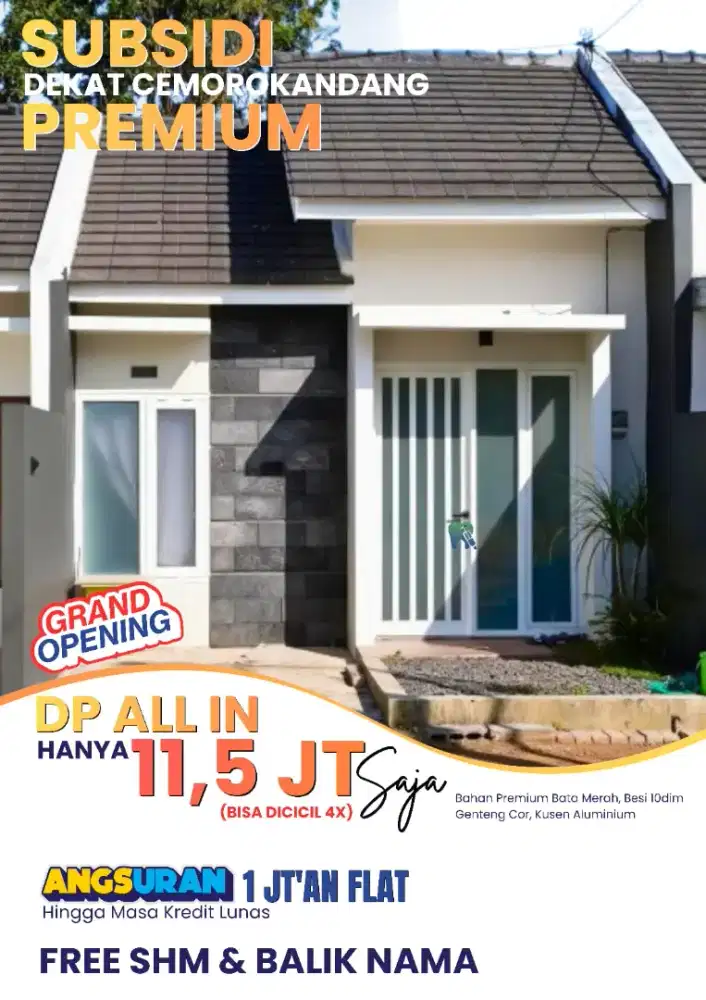 Rumah subsidi dkt sawojajar dp 11 jt