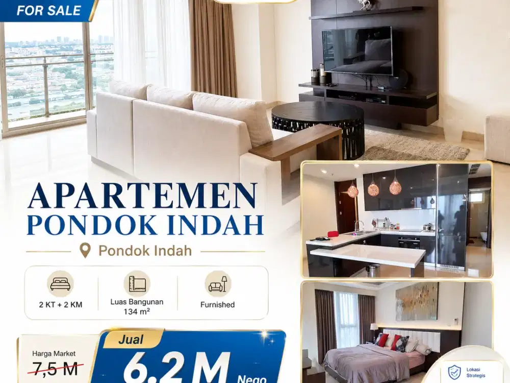 Luxury Living in Apartment Pondok Indah Spacious 134 m² — 2BR, City View, Full Furnished Now Only IDR 6.2 Billion!