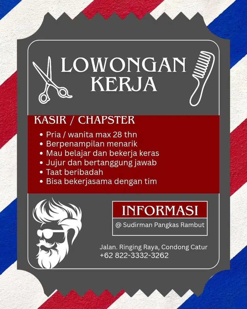 Lowongan kerja Kasir / Trainee Barber