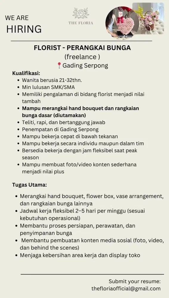 DICARI PERANGKAI BUNGA-partime