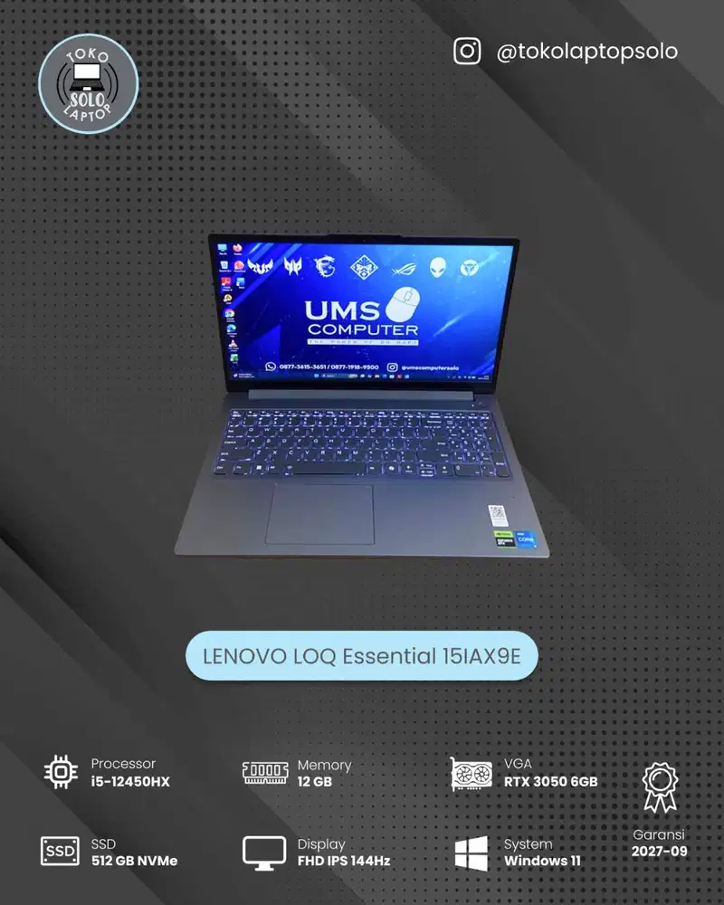LENOVO LOQ ESSENTIAL 15IAX9E I5 12450HX Ram 12GB SSD 512GB RTX 3050