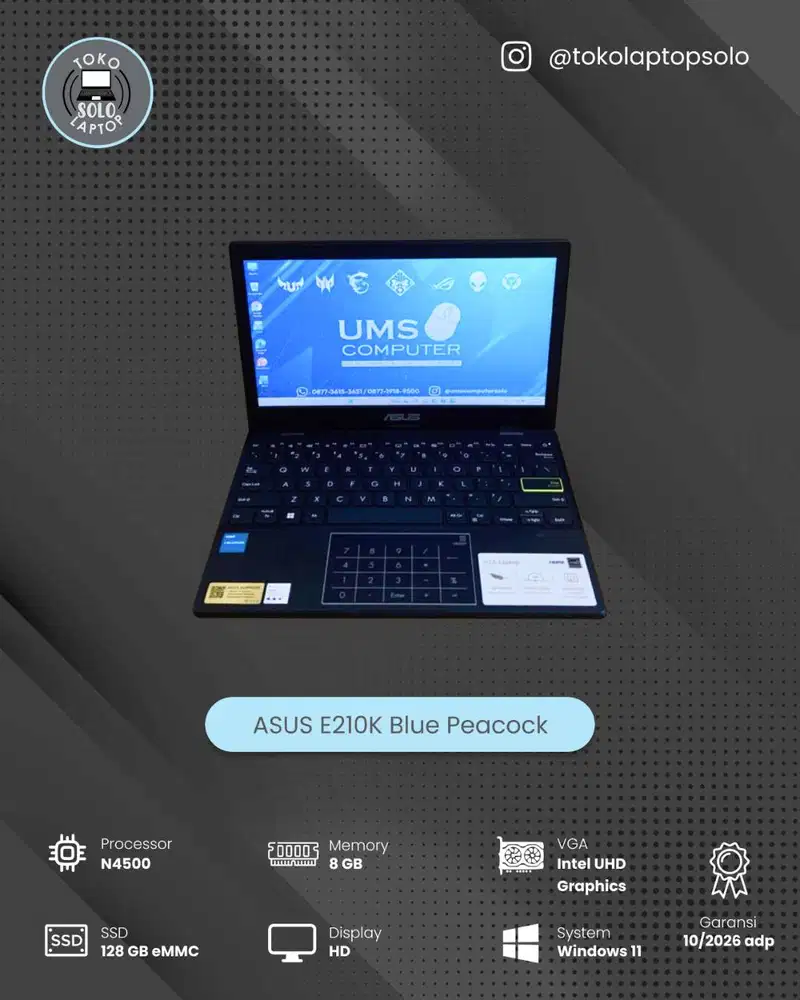 ASUS E210K INTEL CELERON 4500 Ram 8GB EMMC 128GB